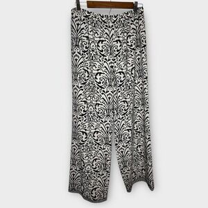 Soft Surroundings Black White Paisley Print Wide Leg Pants Work Office‎ Medium